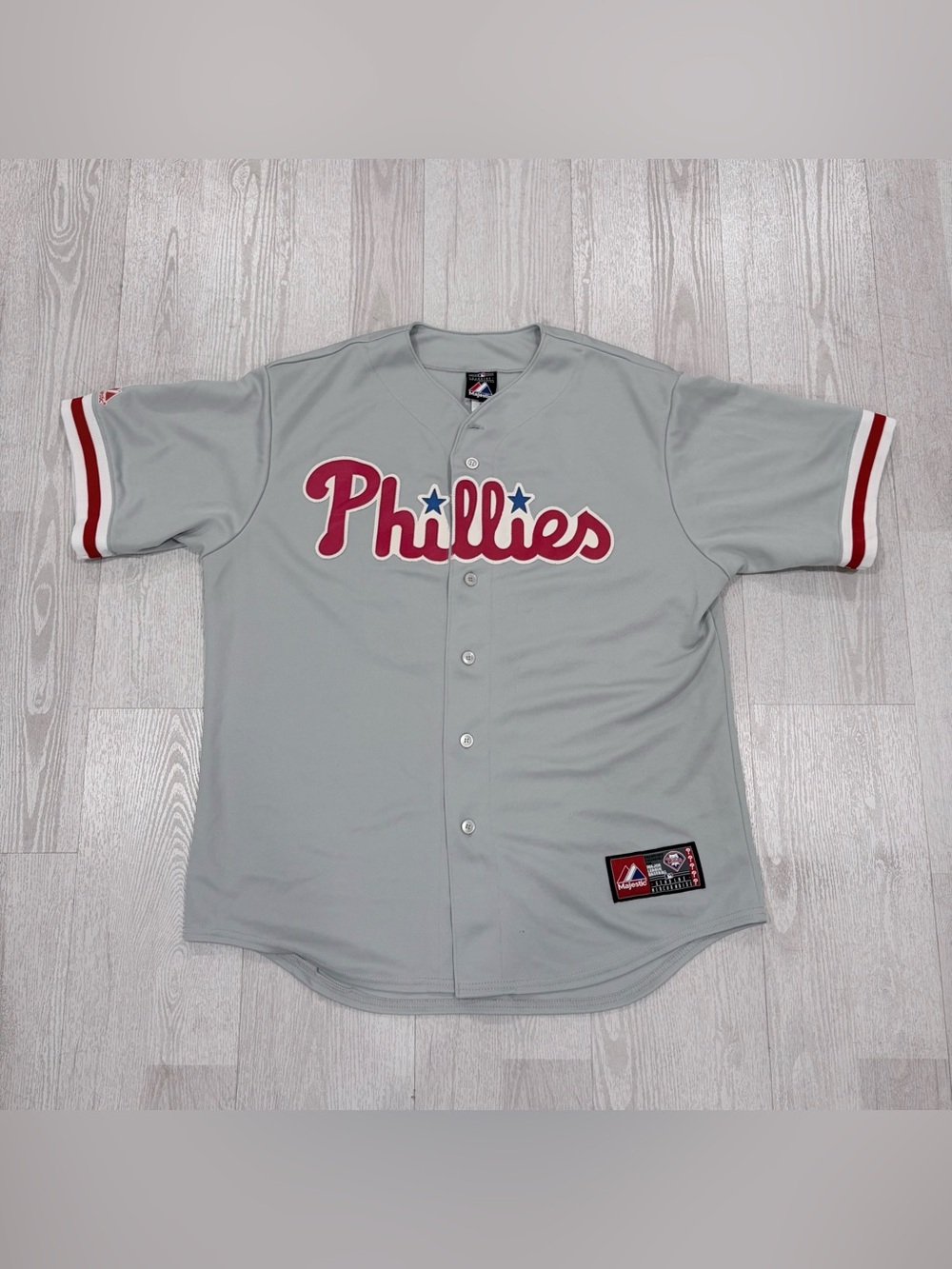 Majestic Philadelphia Phillies MLB Jersey (Gray / Red / White) Size L